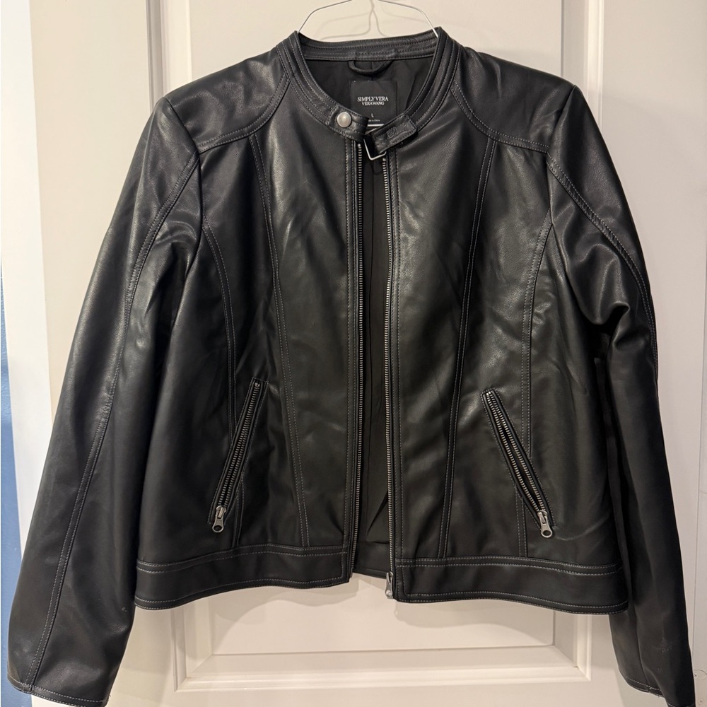 Simply Vera,  Vera Wang Black Faux Leather Jacket Moto Style